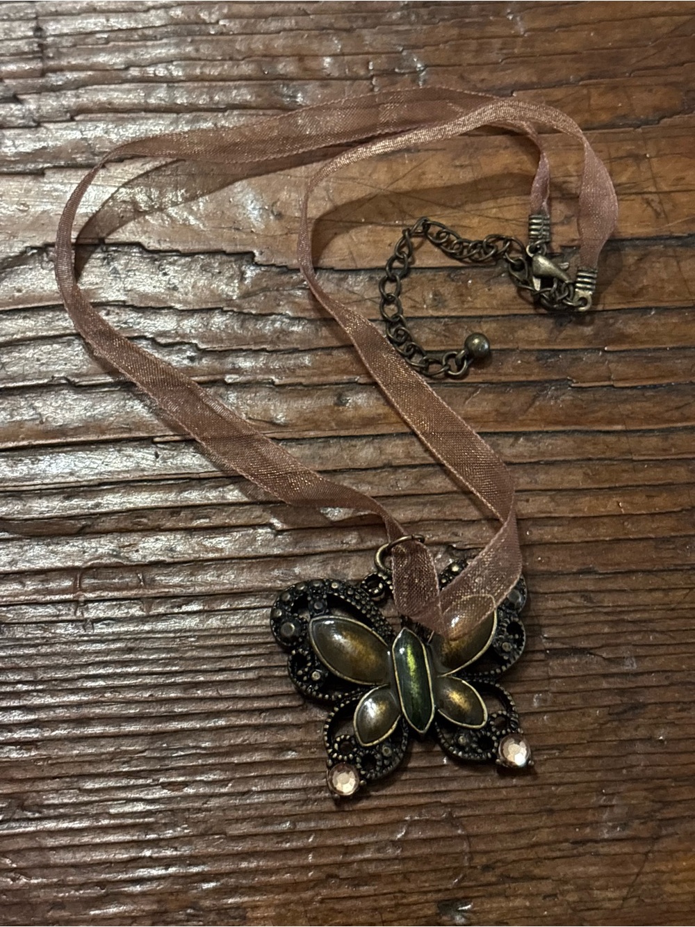 Vintage-Inspired Brown Butterfly Pendant Necklace